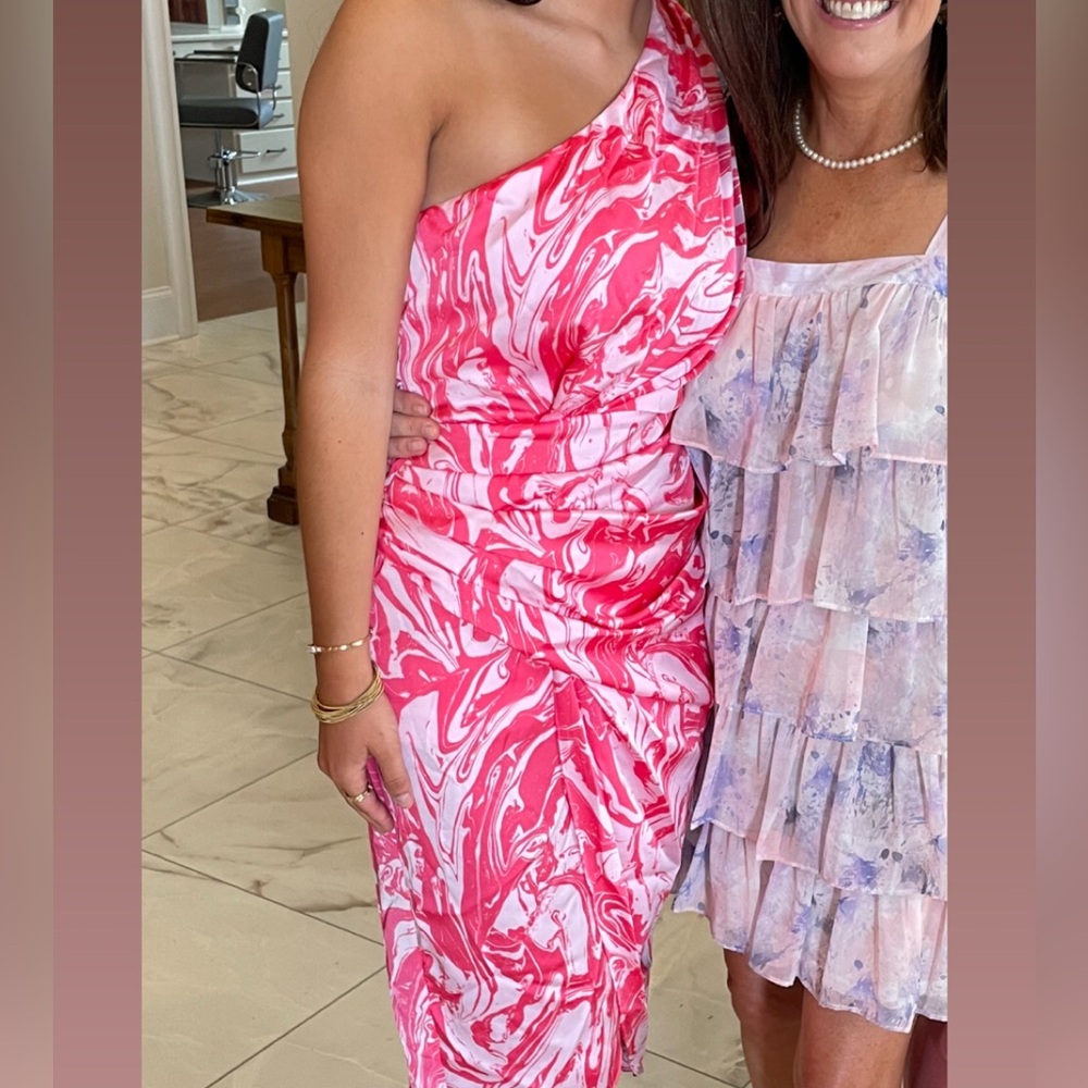 Pink Marble One-Shoulder Dress worn twice